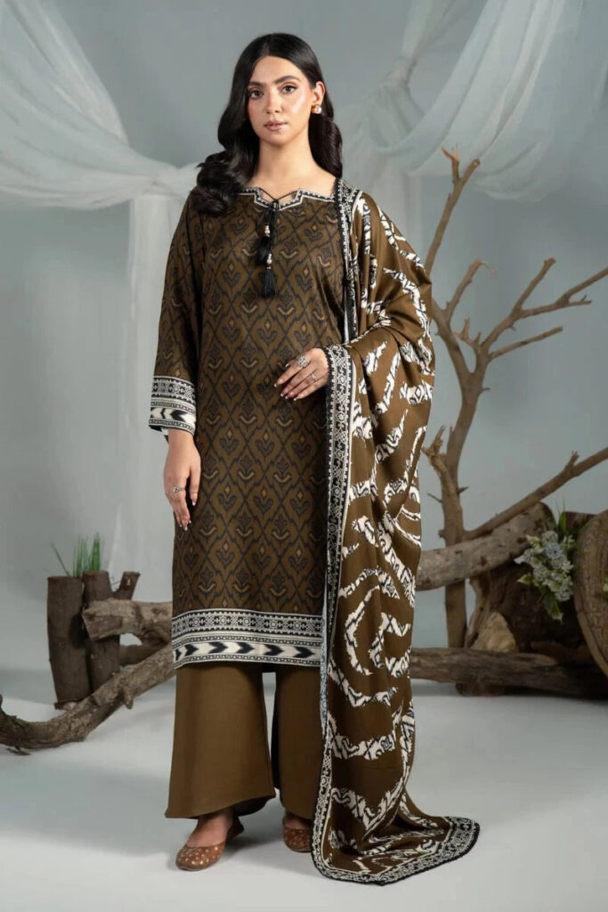 3PC Printed stitched Linen Suit KLE-4397