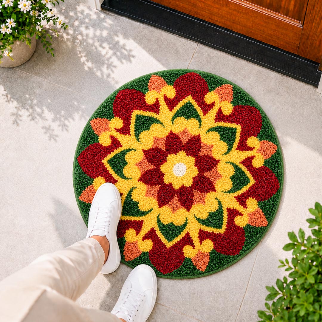 Roseate-Home-doormat-bathmat-Rangoli-D5-1.jpg Rangoli Lotus Garden Door and Bathroom Mat