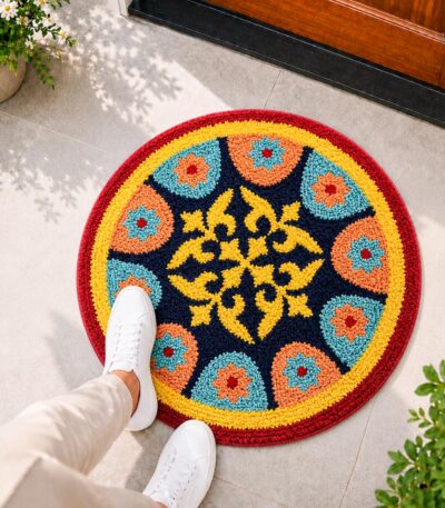Rangoli Azure Tile Door and Bathroom Mat