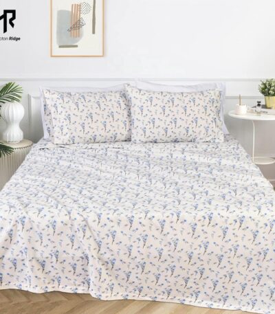 Hampton Ridge T 144 Cotton Sheet Set - Blue Grey Floral