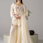 SHEESHA SILK 3PC Embroidered stitched Luxury Suit S-10 cream,