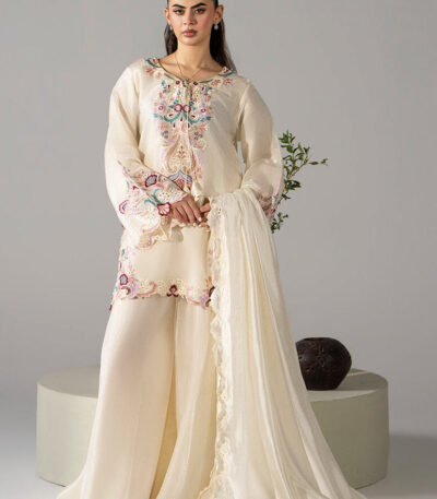 SHEESHA SILK 3PC Embroidered stitched Luxury Suit S-10 cream,
