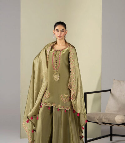 SHEESHA SILK 3PC Embroidered stitched Luxury Suit S-15