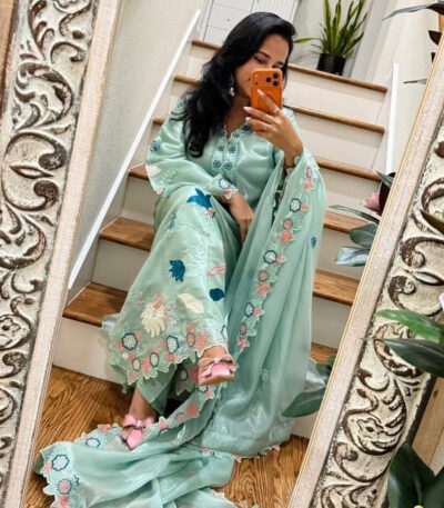 SHEESHA SILK 3PC Embroidered stitched Luxury Suit SS-02 AQUA