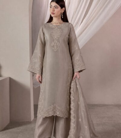 SHEESHA SILK 3PC Embroidered stitched Luxury Suit SS-06 BEIGE