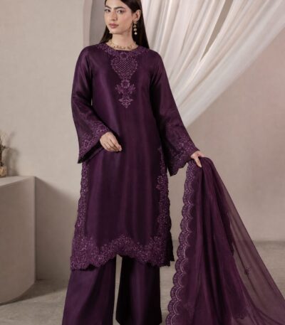 SHEESHA SILK 3PC Embroidered stitched Luxury Suit SS-07 PURPLE